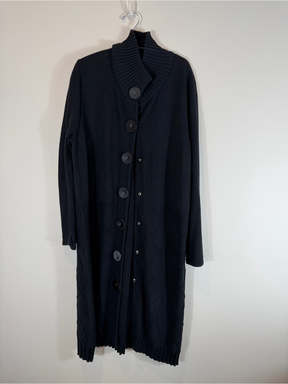 ASara Black Longline Button Cardigan with Shawl Collar Size Large